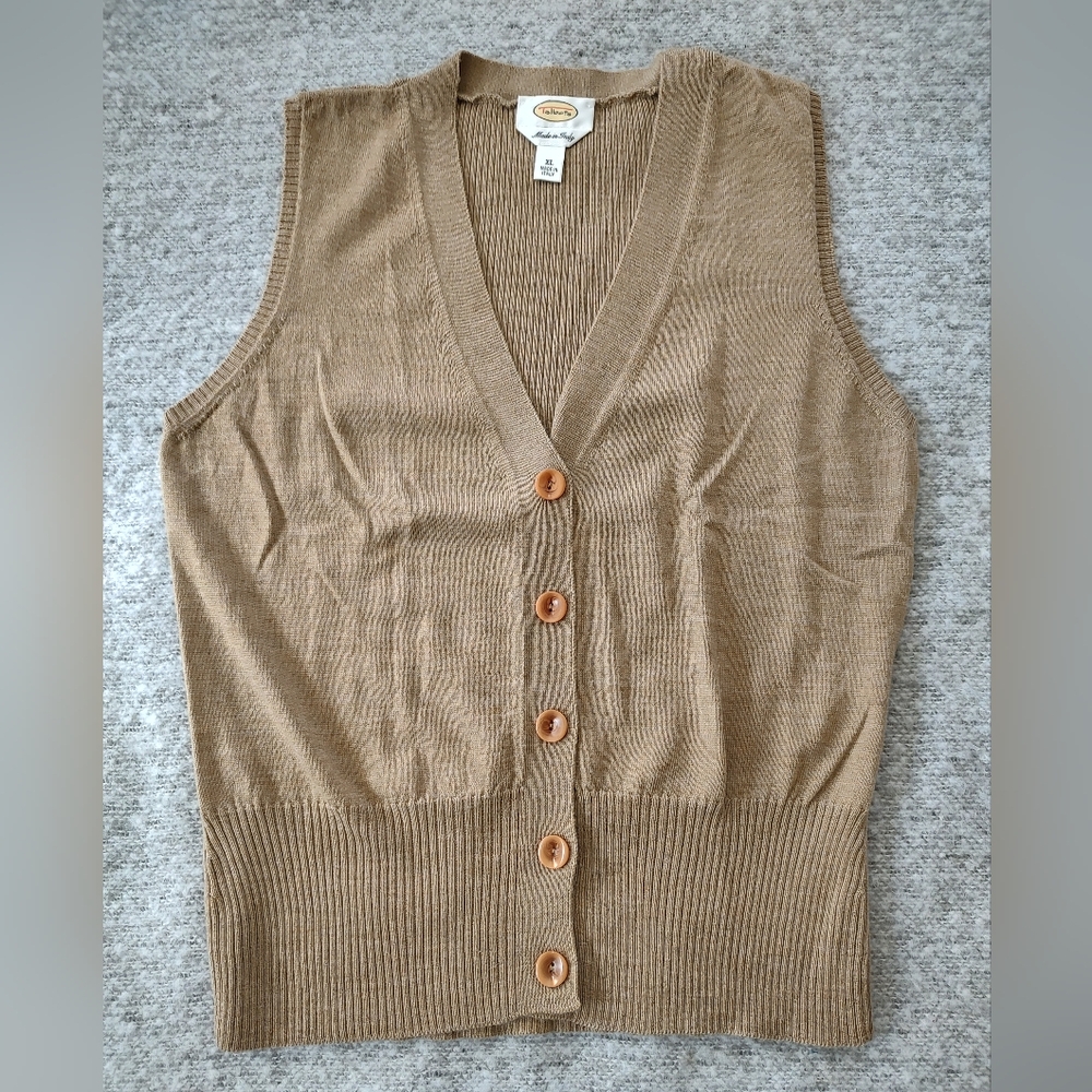 Talbots Brown Button-Up Women's Sweater Vest XL Merino Wool Ribbed